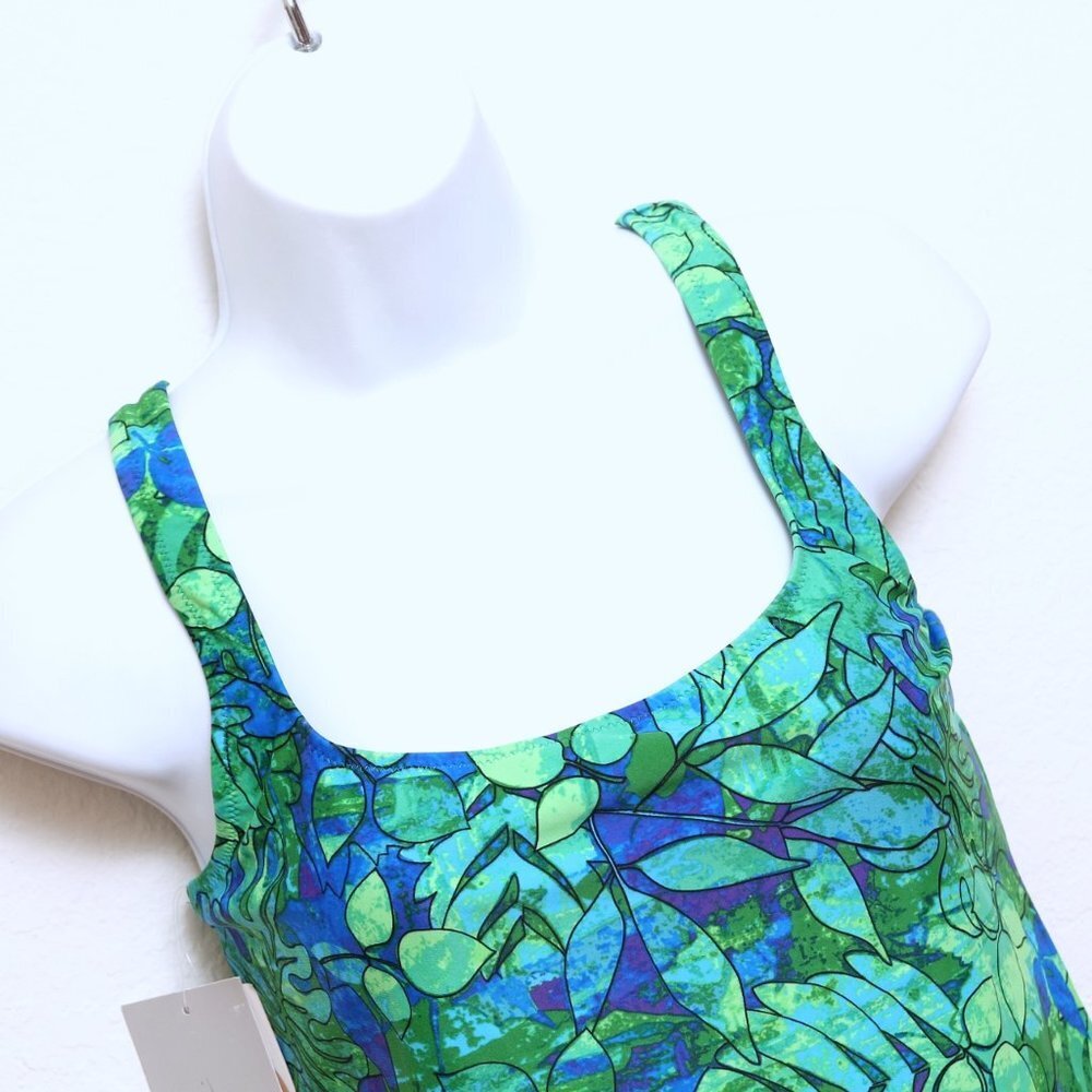 NWT Gottex Green and Blue Floral Tankini Top with Black Brief 12 swimwear - Picture 4 of 14